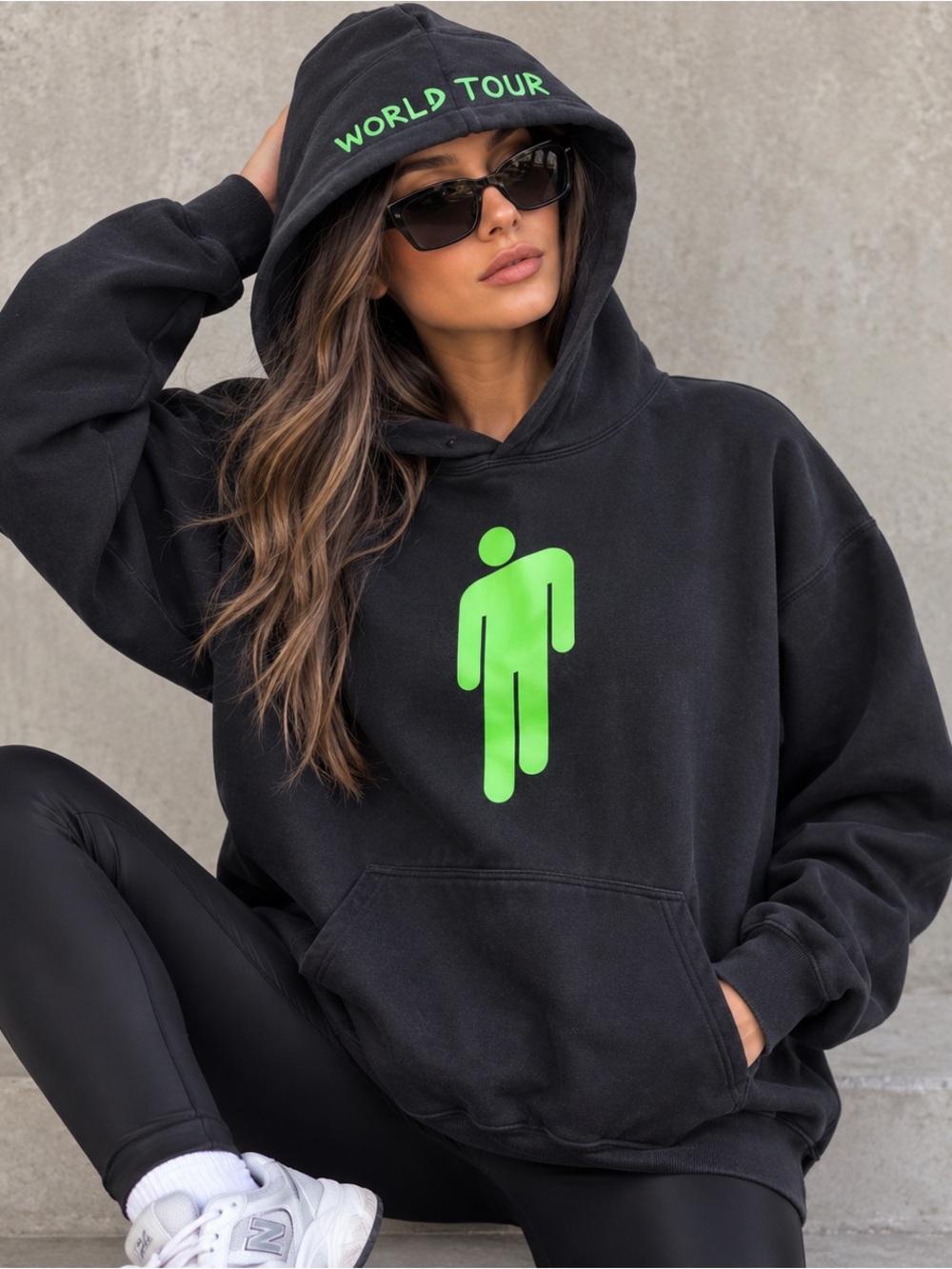 Billie Eilish Hoodie Black Hooded Hoodie Sweatshirt World Tour Concert 2019 Sz L